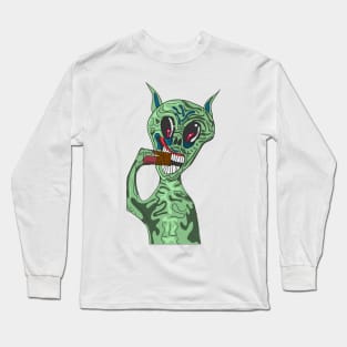 Spooky Cartoon Alien Eating A Chocolate Bar Long Sleeve T-Shirt